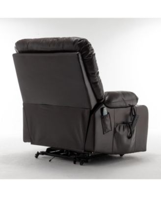 Leather Lift Recliner with Heat and Massage Lift Sofa Chair with 2 Pockets, 2 Cup Holder, 2 Remote