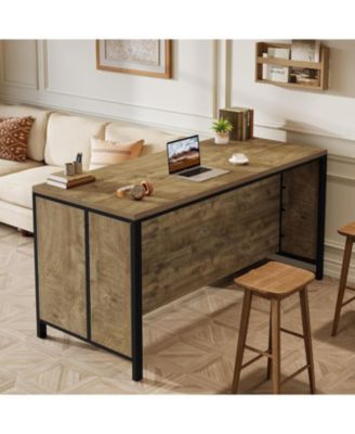 62.99" Kitchen Island with Storage and Seating - Farmhouse Stationary Island Table, Large Countertop and Sturdy Metal Frame