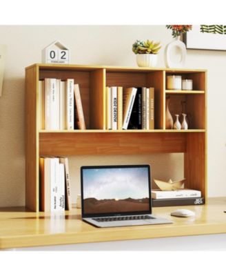 Computer Desktop Bookcase with 4 Cubbies and Open Back Compartment