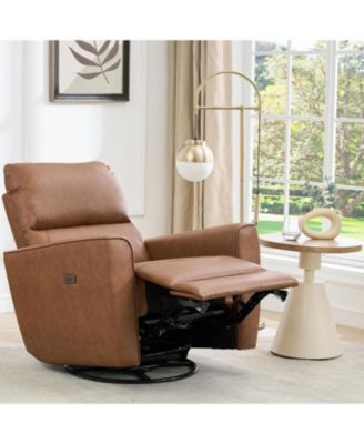 Power Recliner Swivel Rocking Glider PU Leather Upholstered Nursery Chair