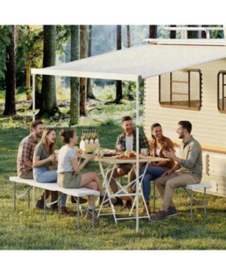 Set of 2 Portable Folding 6-Foot Outdoor Plastic Benches with Carrying Handles for Camping or Picnic