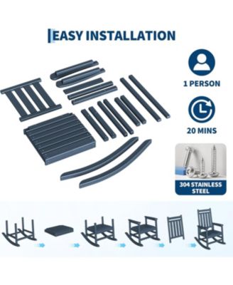 HDPE Weather-Resistant Rocking Adirondack Chair, Heavy Duty 380 lb Capacity, Wood-Grain Finish for Patio and Lawn