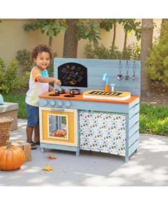 Wooden Toy Kitchen Playset with Removable Faucet & Cooking Accessories for Kids