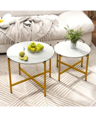 Round Coffee Table Set of Two with Metal Frame