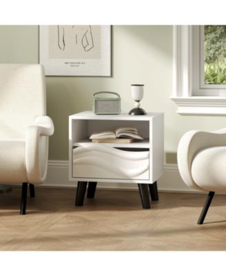 Mid Century Modern Nightstand with Textured Front and Shelf