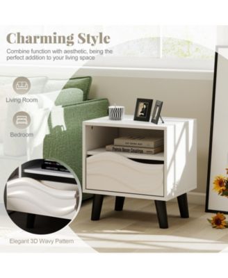 Mid Century Modern Nightstand with Textured Front and Shelf