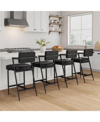 Set of 2 Farmhouse Upholstered Tall Counter Height Bar Stools with Plush Cushions and Backrest