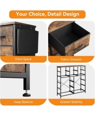 12 Drawer Fabric Dresser with Side Pockets & Hooks Tall Storage Chest with Sturdy Steel Frame, Wooden Top, Easy Pull Handles