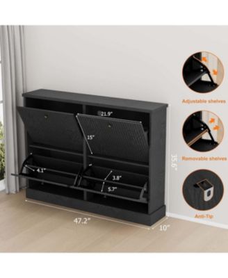 Fluted Shoe Cabinet with 4 Flip Drawers and Adjustable Removable Shelves, Freestanding Slim Shoe Organizer