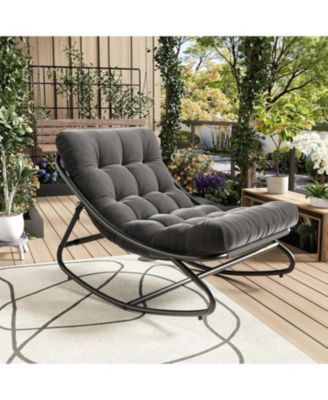 Oversized Papasan Rocking Chair, E-Coated Iron Egg-Shaped Recliner, Cushion, 450 lbs Capacity, Outdoor/Indoor, Easy Assembly