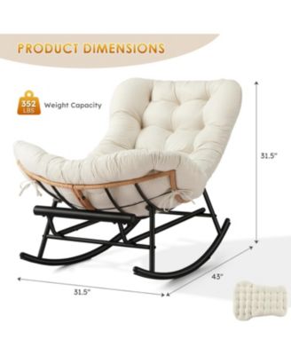 2-Pack Papasan Rocking Chair with Footrest, Oversized Rattan Chair with Removable Cushion and Metal Frame, For Patio and Indoor