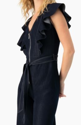 Women's V-Neck Denim Like Wide-Leg Jumpsuit