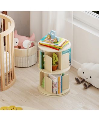 2-Tier Rotating Bookshelf with Dividers and Anti-falling Baffles