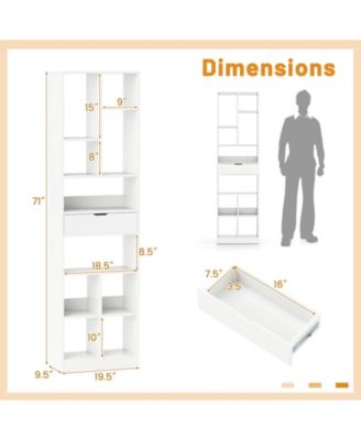 7-tier Bookshelf with Drawer 180cm Floor Standing Display Rack Storage Shelf