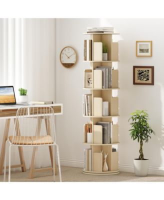 5-Tier Rotating Bookshelf 360  Display Rack with Dividers and Anti-falling Baffles
