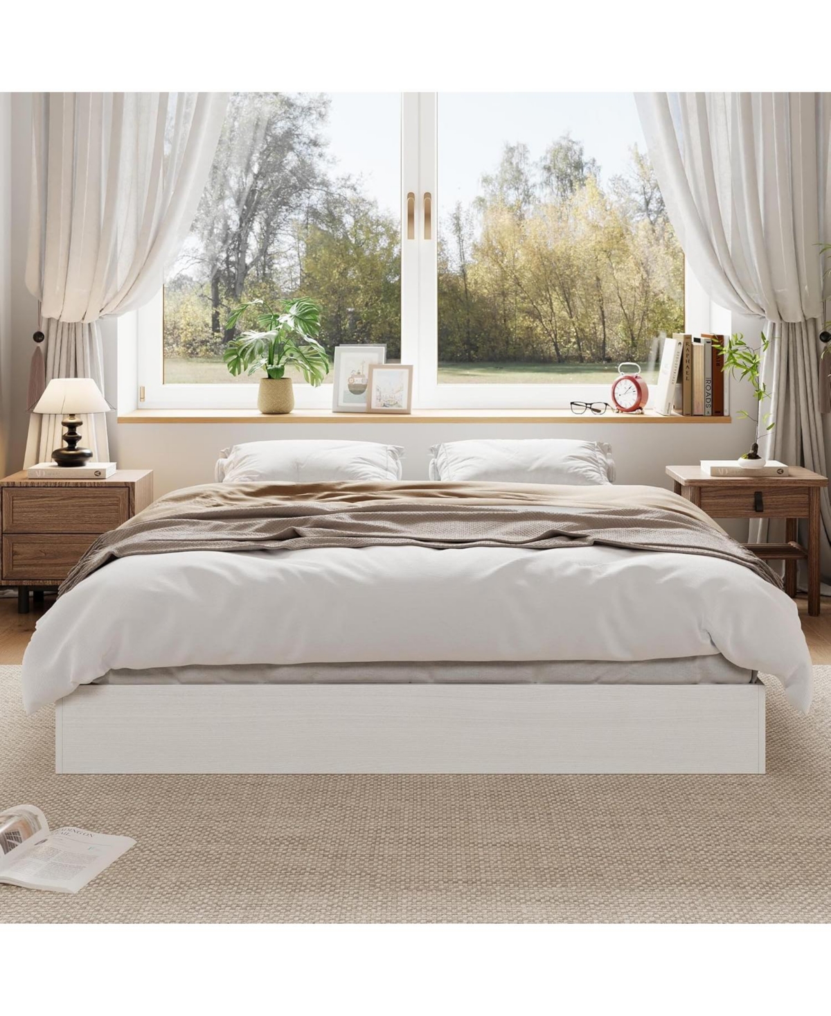 gaomon Wood Platform Bed Frame, Wooden Frame Without Headboard, Slat Support, No Box Spring Needed