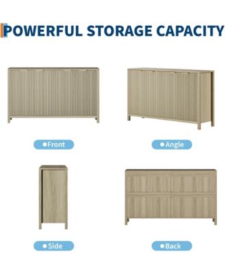 55" Sideboard Buffet Cabinet with Storage, Wooden Fluted Storage Cabinet Sideboard with Adjustable Shelves, Credenza Buffet Table Media Console