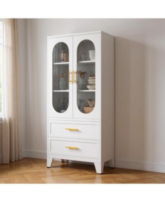 Pantry Storage Cabinet with Drawer, Glass Doors, Adjustable Shelves,   Laundry, Living, Bath, Dining, Tool