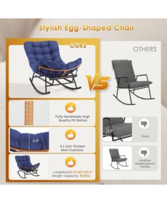 Papasan Rocking Chair with Removable Polyester Cushion, Extendable Footrest, Rattan Rocker