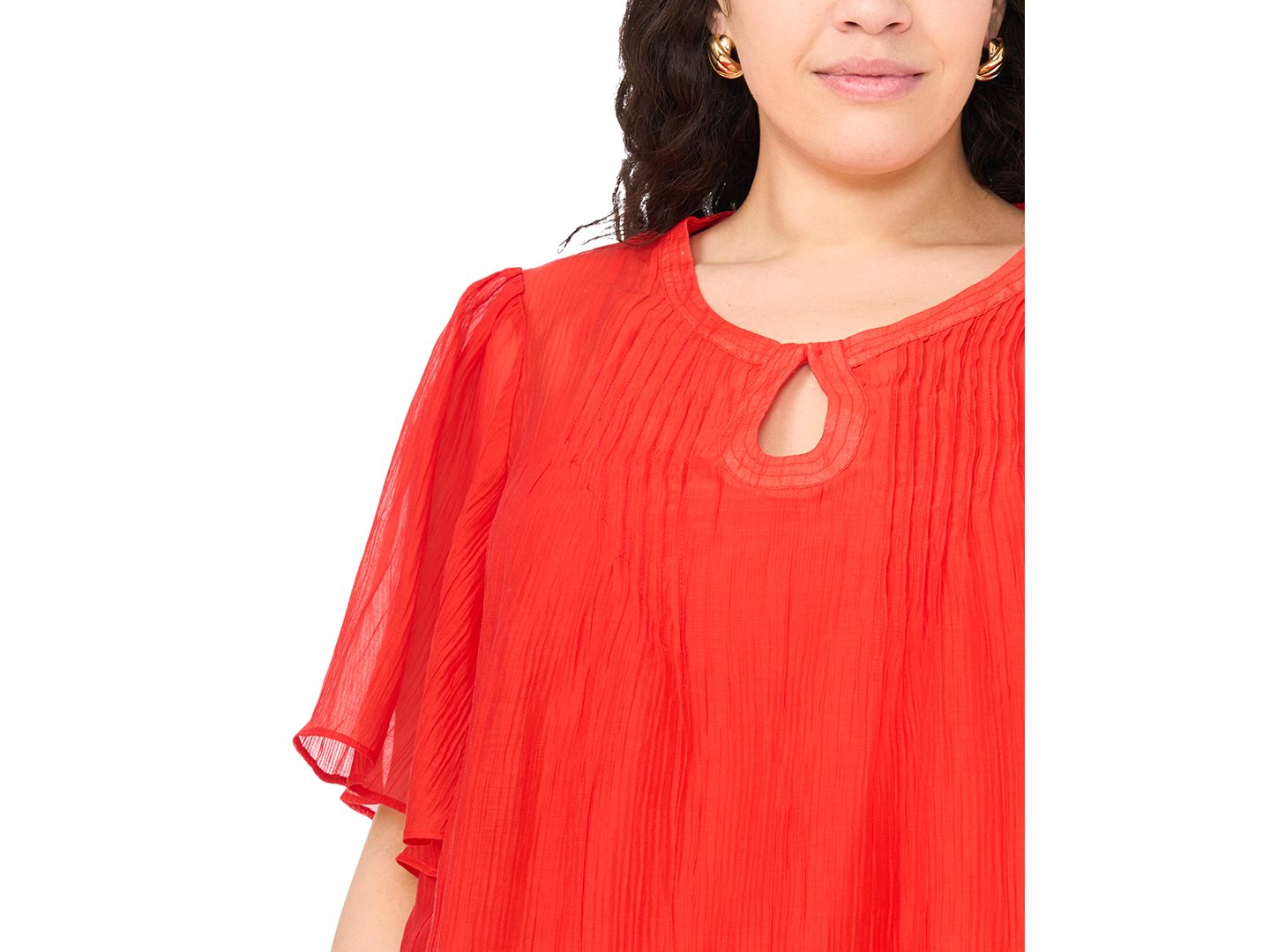 Женская блузка Vince Camuto Plus Size Front Cutout Flutter-Sleeve Keyhole Neck Blouse, цвет: Красный — фото 3