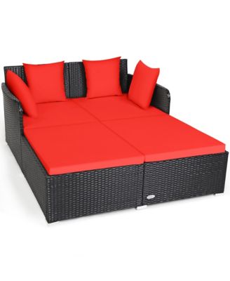 Rattan Patio Daybed Loveseat Sofa Yard Outdoor w/ Cushions Pillows