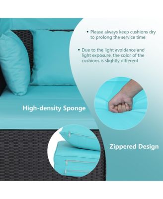 Patio Hand-Woven PE Wicker Daybed Outdoor Loveseat Sofa Set w/ Cushions