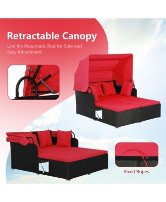 Patio Hand-Woven PE Wicker Daybed Outdoor Loveseat Sofa Set w/ Cushions