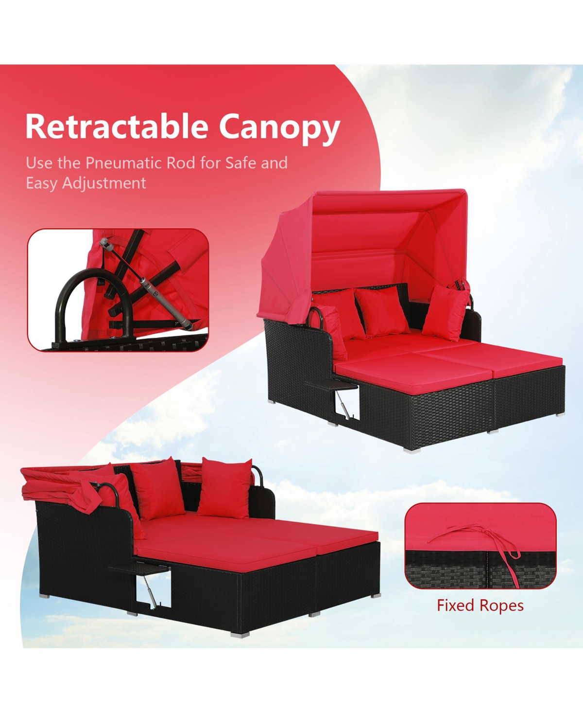 Gymax Patio Hand-Woven Pe Wicker Daybed Outdoor Loveseat Sofa Set w/ Cushions