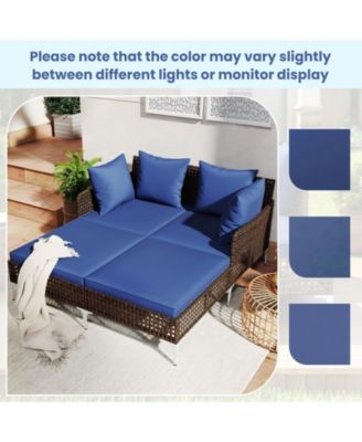 Outdoor Rattan Double Daybed Wicker Chaise Lounge