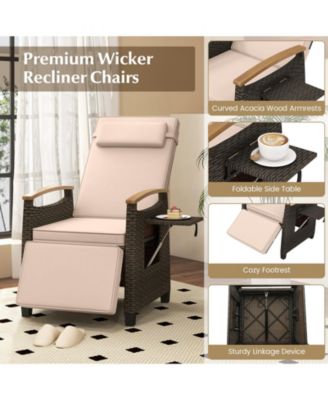 Patio Wicker Recliner Chair with Adjustable Backrest and Footrest