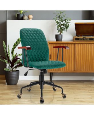 Velvet Home Office Chair with Wooden Armrests