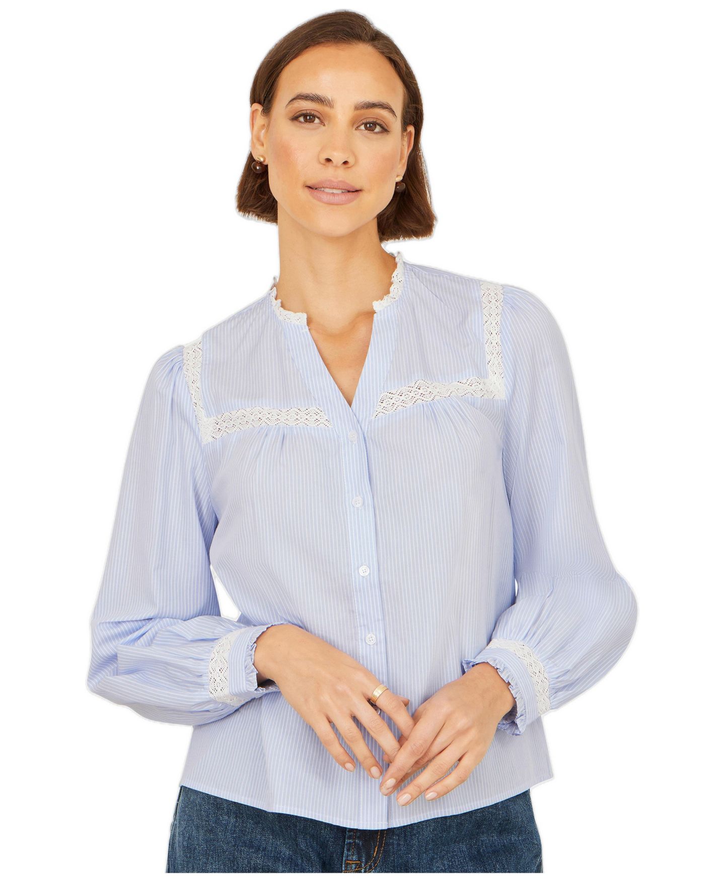 Женская рубашка Yumi Stripe With Lace Detail, цвет: Синий — фото 1