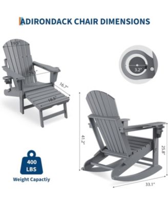 Set of 4 Folding Adirondack Rocking Chairs with Footrest and Retractable Ottoman, Outdoor Chairs for Deck or Porch
