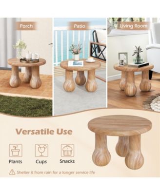 24" Small Solid Mahogany Wood Coffee Table with Thickened Top and Column Legs