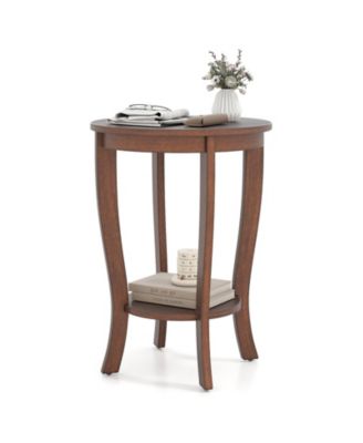 2-tier Round End Table with Solid Wood Legs