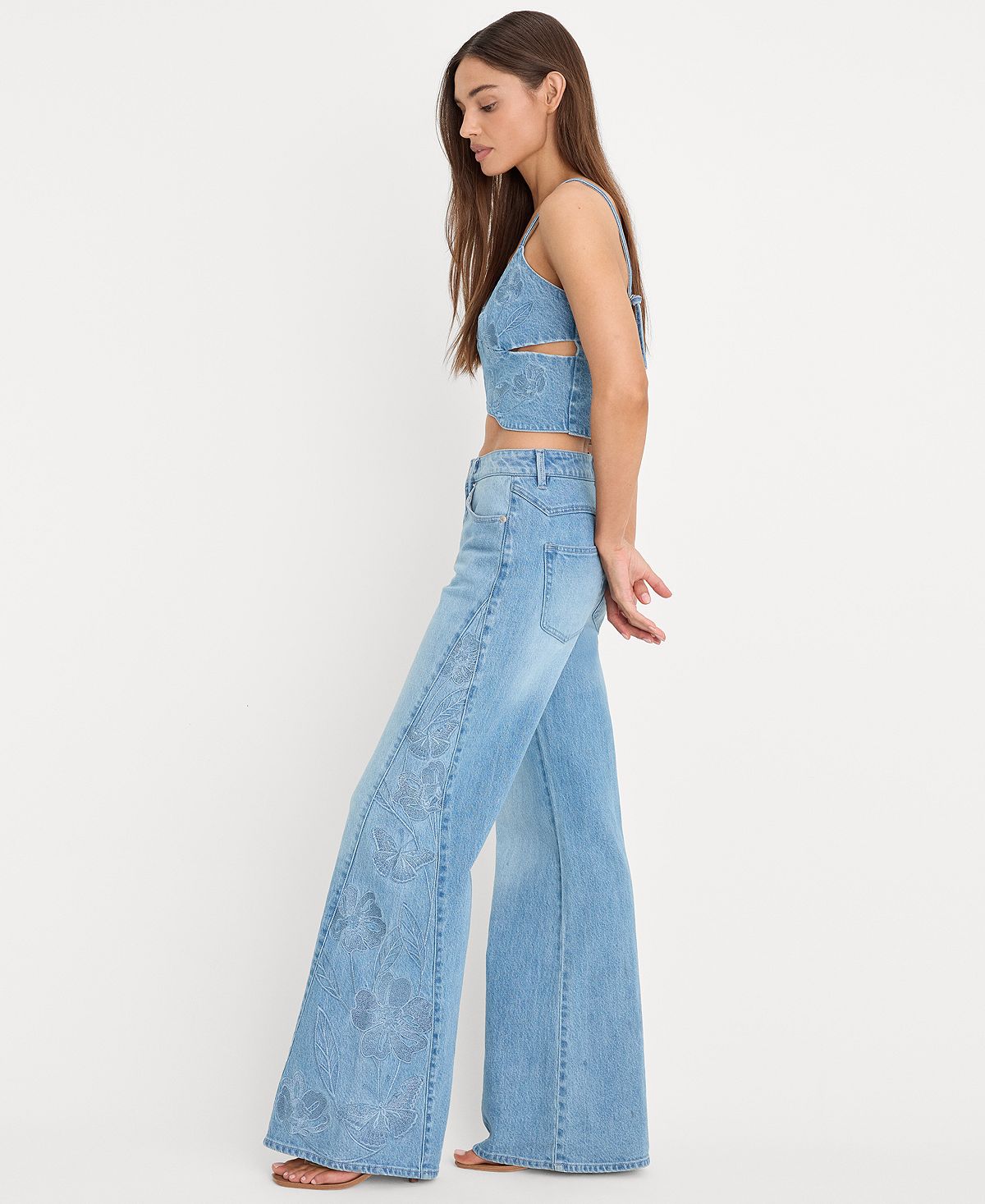 Good American Women's Dolly Joleans High-Rise Wide-Leg Embroidered Jeans view 2 — MAYCSS fashion products