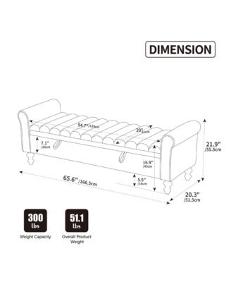 65.55" Modern Upholstered Storage Bench with Rolled Armrests and Rubberwood Legs, Napped Fabric Daybed for Living Room, Bedroom, Entryway