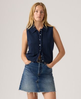 Women's Super Soft Mini Ruffle-Sleeveless Collared Vest