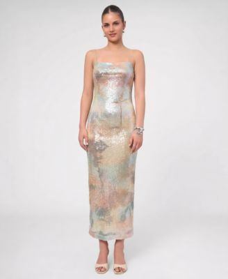 Women's Sable Sequin Square Neck Midi Dress