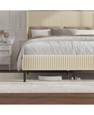 Metal Platform Bed Beige Charging Station 2 USB Ports Noise Free No Box Spring Needed