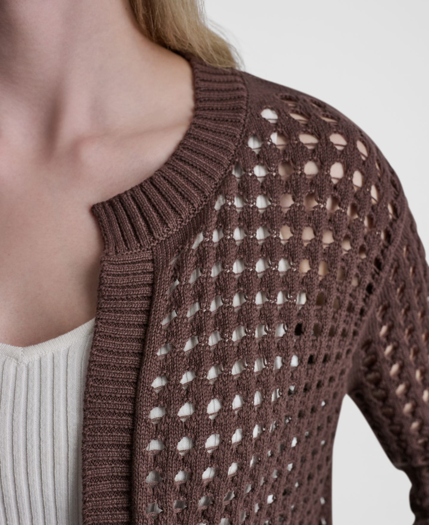 Женский кардиган DKNY Jeans Open-Stitch Drop-Shoulder Cardigan, цвет: Каштановый — фото 4