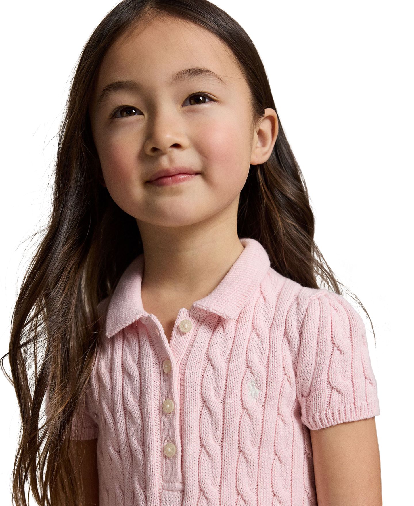 Платье Polo Ralph Lauren Cable-Knit Polo Sweater Dress для девочек, цвет: Розовый — фото 3