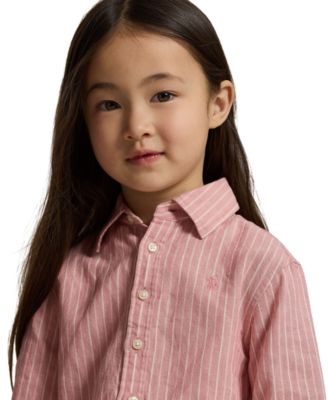 Girls' 2-6X Striped Point Collar Ruffled Shirt