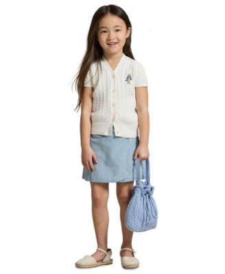 Girls' 2T-6X Polo Bear Cable V-Neck Cardigan