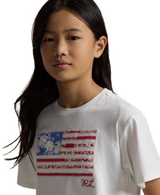 Girls' 7-16 Floral Flag Crewneck Jersey Boxy T-Shirt