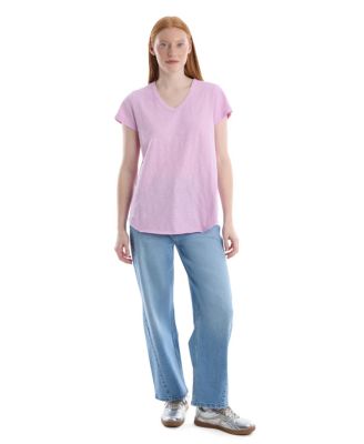 Women's Short Sleeve Shrunken V-Neck Shirttail Tee