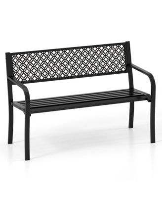 50 Inches Outdoor Garden Bench with Geometric Lattice Backrest and Slatted Seat