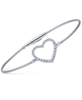 CHARRIOL - Women's Laetitia White Topaz Heart Stainless Steel Bendable Cable Bangle Bracelet 04-121-1222-3