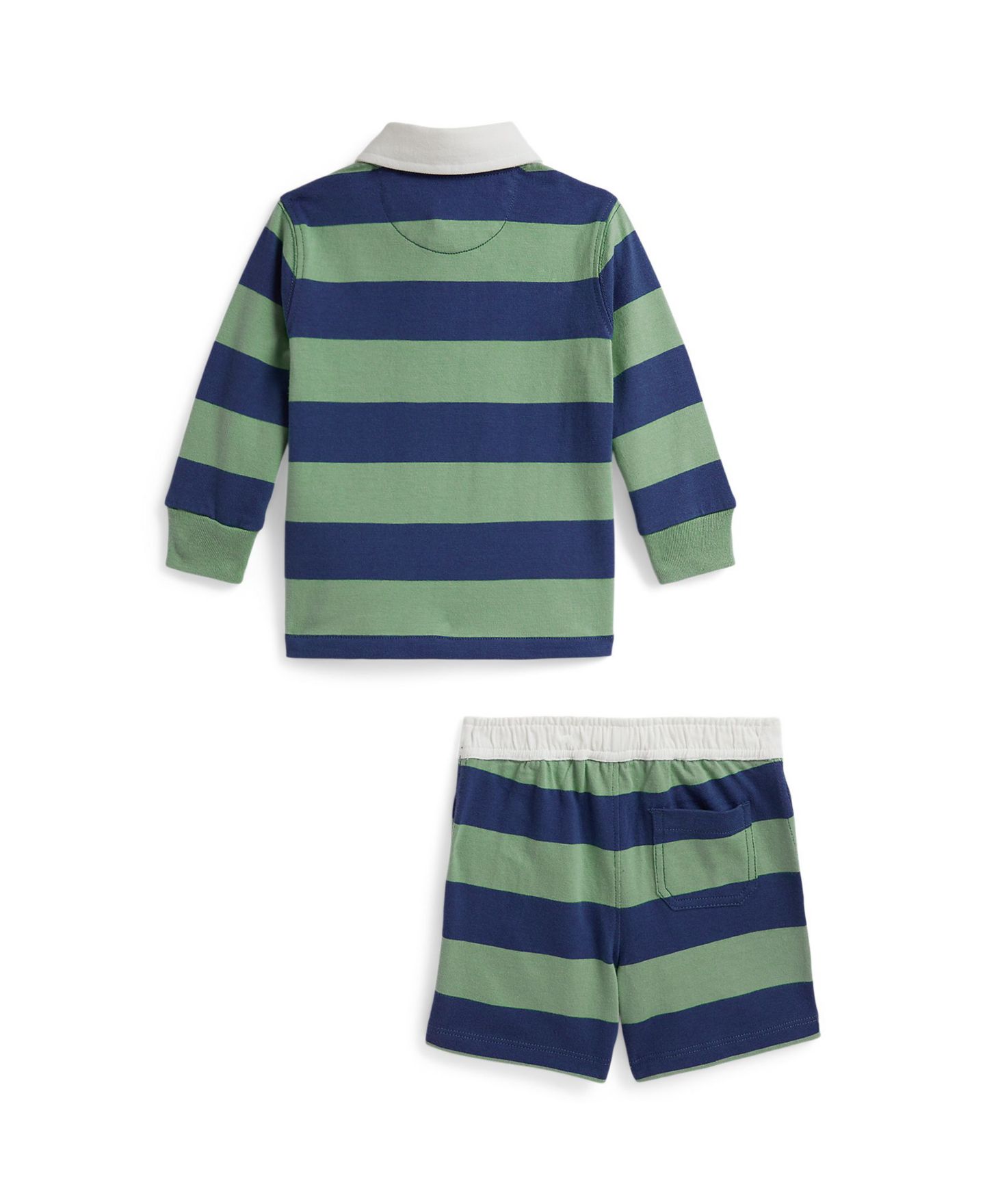 Комплект для мальчика Polo Ralph Lauren: полосатая регбийка и шорты, 2 предмета, цвет: Мятный / Королевский синий — фото 2