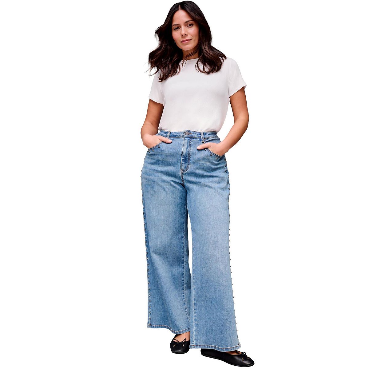 Avenue Women's Plus Size Studded Wide Leg Jean view 1 — MAYCSS fashion products